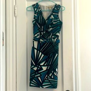 Banana Republic Geometric Blue Green V-neck Dress